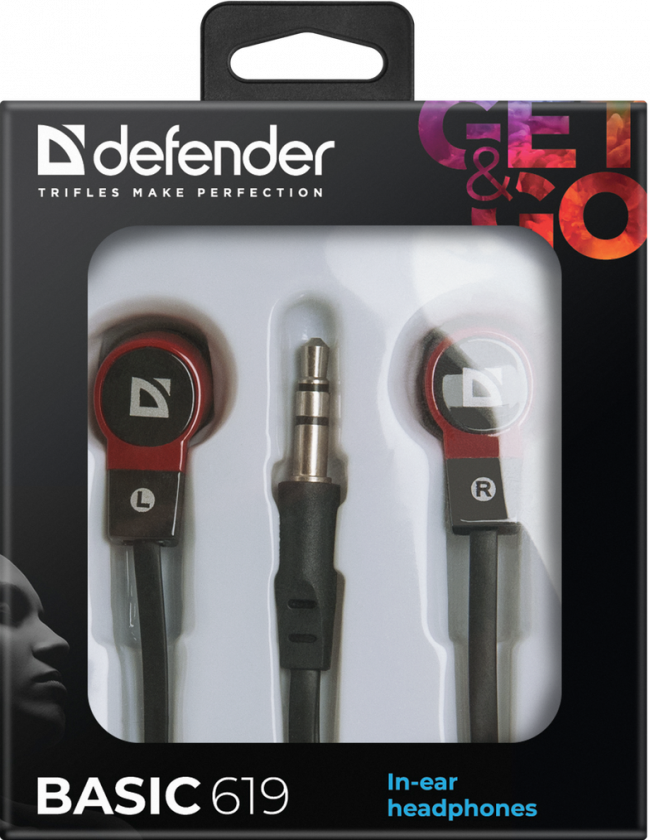 Defender Наушники вставки Basic 619 черный + красный Defender Basic 619