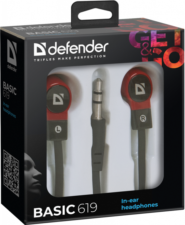 Defender Наушники вставки Basic 619 черный + красный Defender Basic 619