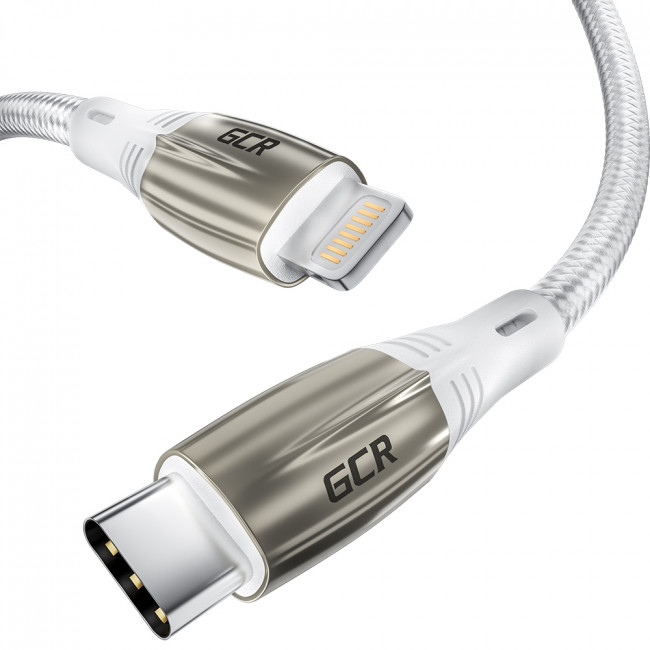 GCR Кабель 1.0m TypeC/Lightning MFI POWER DELIVERY 18 W, быстрая зарядка, белый нейлон, корпус relief, белый ПВХ, GCR-52633 Greenconnect USB 2.0 Type-C (m) - Lightning (m) 1м — для бизнеса и офиса