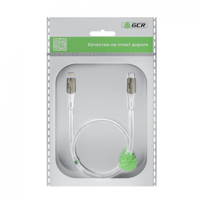 GCR Кабель 1.0m TypeC/Lightning MFI POWER DELIVERY 18 W, быстрая зарядка, белый нейлон, корпус relief, белый ПВХ, GCR-52633 Greenconnect USB 2.0 Type-C (m) - Lightning (m) 1м — для бизнеса и офиса