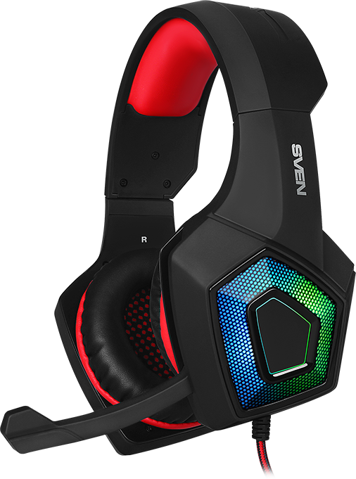 Игровые наушники с микрофоном SVEN AP-U880MV, черный-красный (USB, LED) SVEN AP-U880MV