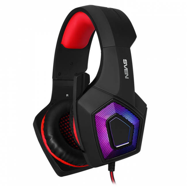 Игровые наушники с микрофоном SVEN AP-U880MV, черный-красный (USB, LED) SVEN AP-U880MV