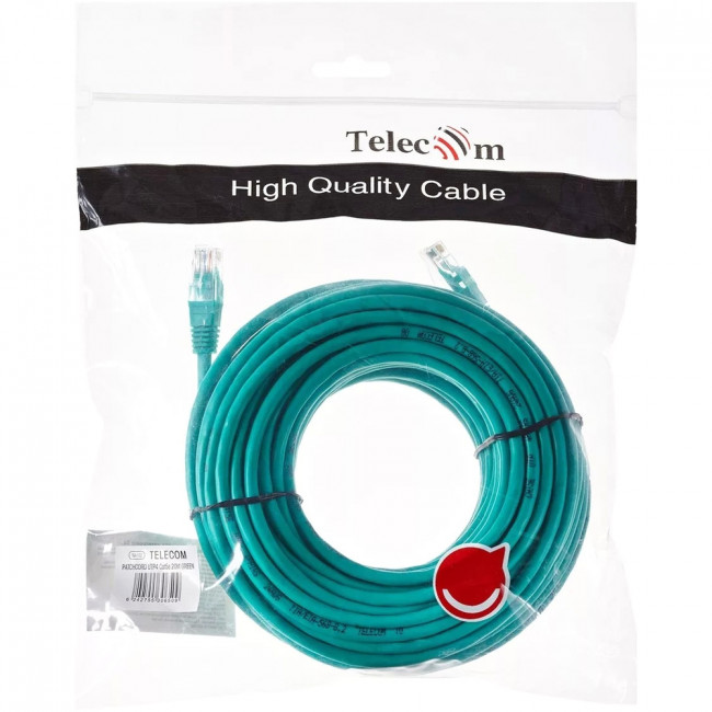 Патчкорд литой "Telecom" UTP кат.5е 20,0м зеленый VCOM NA102-G-20M