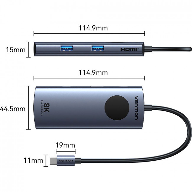 Мультифункциональный хаб Vention USB-C 5 в 1 HDMI 8K Vention TQXHB — для бизнеса и офиса Мультифункциональный хаб Vention USB-C 5 в 1 HDMI 8K Vention TQXHB — для бизнеса и офиса
