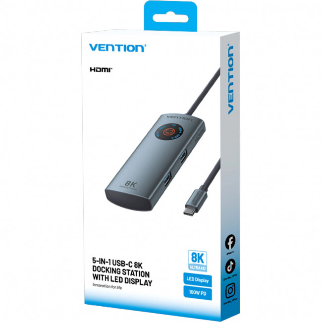 Мультифункциональный хаб Vention USB-C 5 в 1 HDMI 8K Vention TQXHB — для бизнеса и офиса Мультифункциональный хаб Vention USB-C 5 в 1 HDMI 8K Vention TQXHB — для бизнеса и офиса