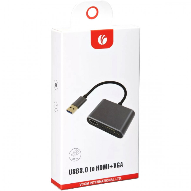 Кабель-переходник USB 3.0 (Am) --> HDMI(f)+VGA(f), Aluminum Shell, VCOM <CU322M> Кабель-переходник VCOM USB 3.0 AM/HDMI F+VGA F (CU322M)