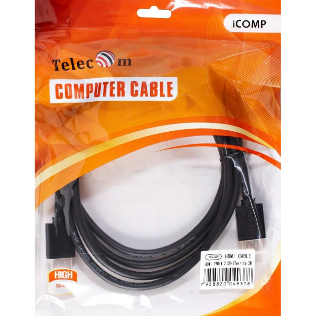 Кабель HDMI-19M --- HDMI-19M ver 2.0+3D/Ethernet ,2m, 2 фильтраTelecom <TCG215F-2M> Кабель Telecom HDMI (m)/HDMI (m) - 2 м (TCG215F-2M)