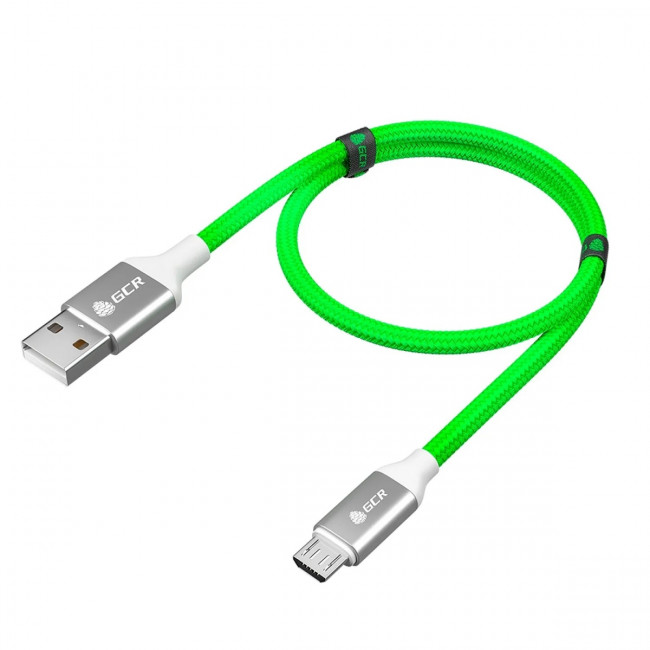 GCR QC Кабель 1.0m MicroUSB, быстрая зарядка, зеленый нейлон, AL корпус серебро, белый ПВХ, 28/24 AWG, GCR-52470 Кабель Greenconnect 1 м (GCR-52470) — для бизнеса и офиса