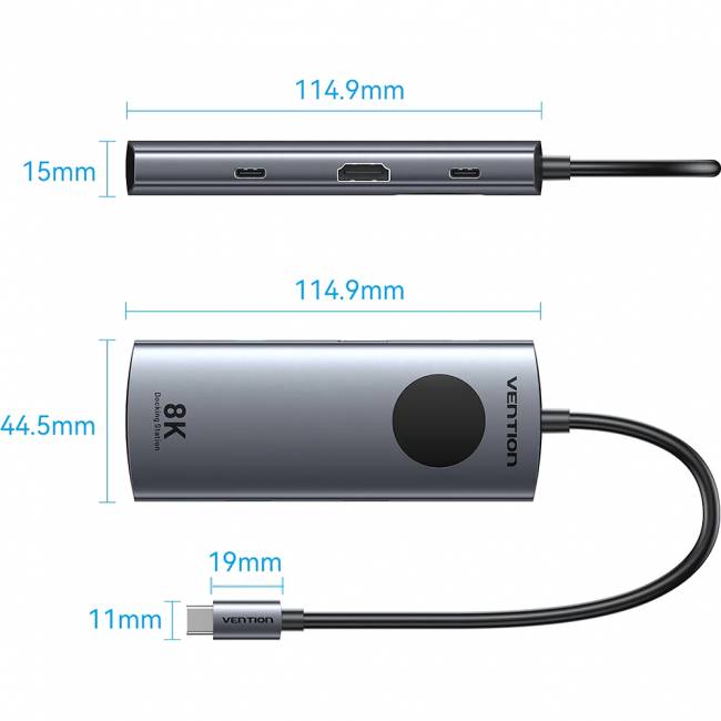 Мультифункциональный хаб Vention USB-C 6 в 1 HDMI 8K Vention TQZHB — для бизнеса и офиса Мультифункциональный хаб Vention USB-C 6 в 1 HDMI 8K Vention TQZHB — для бизнеса и офиса