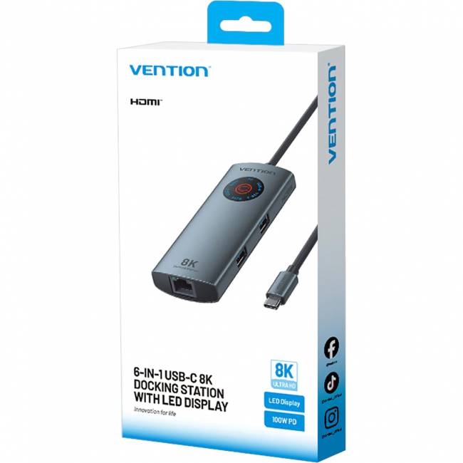 Мультифункциональный хаб Vention USB-C 6 в 1 HDMI 8K Vention TQZHB — для бизнеса и офиса Мультифункциональный хаб Vention USB-C 6 в 1 HDMI 8K Vention TQZHB — для бизнеса и офиса