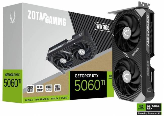 Видеокарта Zotac GAMING GeForce RTX 5060 Ti Twin Edge 8Gb (ZT-B50610E-10M) — для бизнеса и офиса
