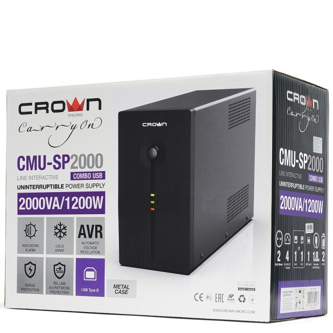 Источник бесперебойного питания Crown CMU-SP2000 COMBO USB — для бизнеса и офиса
