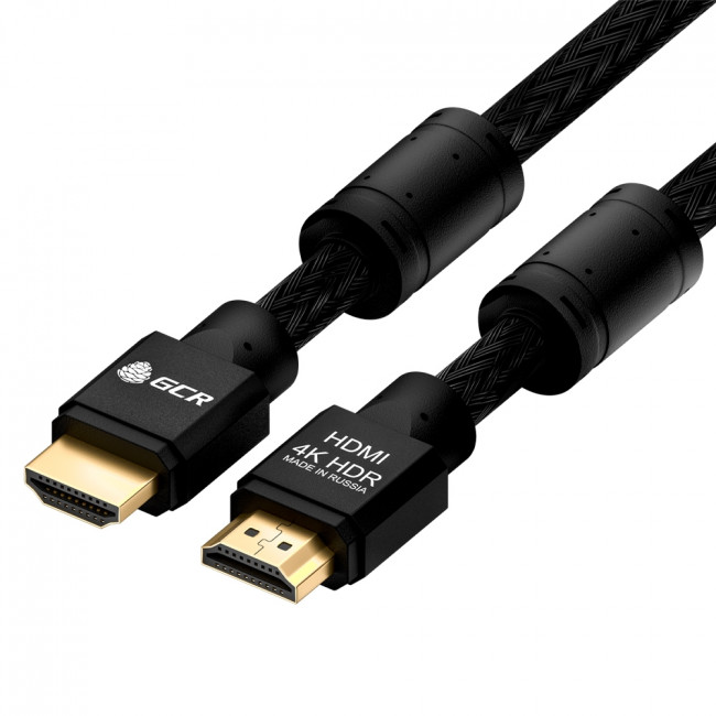 GCR Кабель 10.0m HDMI версия 2.0, HDR 4:2:0, Ultra HD, 4K 60 fps 60Hz/5K*30Hz, 3D, AUDIO, 18.0 Гбит/с, 28/28 AWG, OD7.8mm, тройной экран, черный нейлон, AL корпус черный, фер.кольца, GCR-53191 Greenconnect  HDMI (m) - HDMI (m) 10м черный