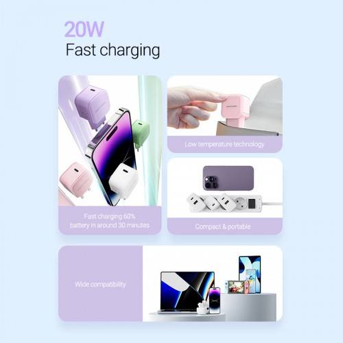 Сетевое зарядное устройство Vention на 1 порт USB С 20W  Фиолетовый, шт. Vention FEJV0-EU — для бизнеса и офиса