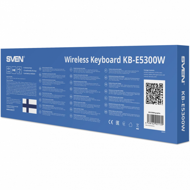 Беспроводная клавиатура SVEN KB-E5300W графит (109 кл.+12Fn) Sven KB-E5300W (SV-021139) — для бизнеса и офиса