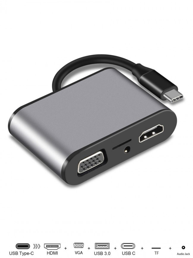 Aдаптер USB3.1 Type-CM-->HDMI +VGA+3XUSB +PD charging+TF+AUDIO,Aluminum Shell, VCOM <CU425> VCOM USB 3.2 Type-C (m) - VGA (f),HDMI (f),mini jack 3.5 mm (f),USB 3.2 Type-AF,USB 3.2 Type-C (f),2 x USB 2.0 Type-AF — для бизнеса и офиса Aдаптер USB3.1 Type-CM-->HDMI +VGA+3XUSB +PD charging+TF+AUDIO,Aluminum Shell, VCOM <CU425> VCOM USB 3.2 Type-C (m) - VGA (f),HDMI (f),mini jack 3.5 mm (f),USB 3.2 Type-AF,USB 3.2 Type-C (f),2 x USB 2.0 Type-AF — для бизнеса и офиса