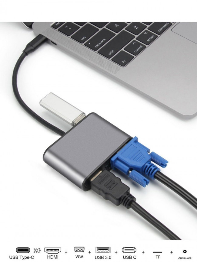 Aдаптер USB3.1 Type-CM-->HDMI +VGA+3XUSB +PD charging+TF+AUDIO,Aluminum Shell, VCOM <CU425> VCOM USB 3.2 Type-C (m) - VGA (f),HDMI (f),mini jack 3.5 mm (f),USB 3.2 Type-AF,USB 3.2 Type-C (f),2 x USB 2.0 Type-AF — для бизнеса и офиса Aдаптер USB3.1 Type-CM-->HDMI +VGA+3XUSB +PD charging+TF+AUDIO,Aluminum Shell, VCOM <CU425> VCOM USB 3.2 Type-C (m) - VGA (f),HDMI (f),mini jack 3.5 mm (f),USB 3.2 Type-AF,USB 3.2 Type-C (f),2 x USB 2.0 Type-AF — для бизнеса и офиса