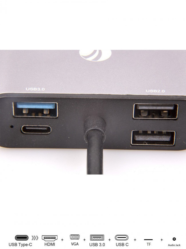 Aдаптер USB3.1 Type-CM-->HDMI +VGA+3XUSB +PD charging+TF+AUDIO,Aluminum Shell, VCOM <CU425> VCOM USB 3.2 Type-C (m) - VGA (f),HDMI (f),mini jack 3.5 mm (f),USB 3.2 Type-AF,USB 3.2 Type-C (f),2 x USB 2.0 Type-AF — для бизнеса и офиса Aдаптер USB3.1 Type-CM-->HDMI +VGA+3XUSB +PD charging+TF+AUDIO,Aluminum Shell, VCOM <CU425> VCOM USB 3.2 Type-C (m) - VGA (f),HDMI (f),mini jack 3.5 mm (f),USB 3.2 Type-AF,USB 3.2 Type-C (f),2 x USB 2.0 Type-AF — для бизнеса и офиса