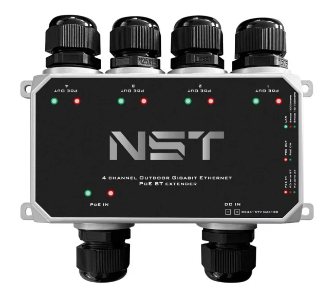 Уличный Ultra PoE удлинитель - коммутатор Gigabit Ethernet до 250м на 5 портов NST NS-EXSW-5GP/W — для бизнеса и офиса