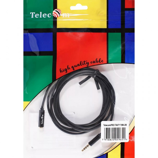 Кабель удлинит 3.5 Jack (M) - 3.5 Jack (F), 2м Telecom PRO <TAV7179M-2M> Кабель-переходник Telecom Jack 3.5 mm M/Jack 3.5 mm F (TAV7179M-2M)