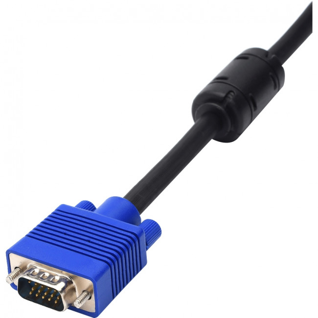 Кабель VGA 3 m (Full HD 1080p, 2 феррита, черно-синий, в пакете) Atcom AT5262 — для бизнеса и офиса