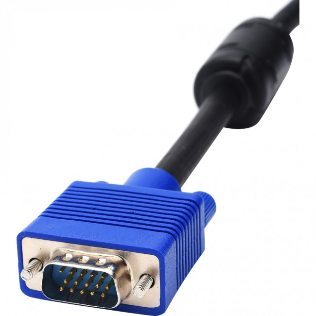 Кабель VGA 3 m (Full HD 1080p, 2 феррита, черно-синий, в пакете) Atcom AT5262 — для бизнеса и офиса