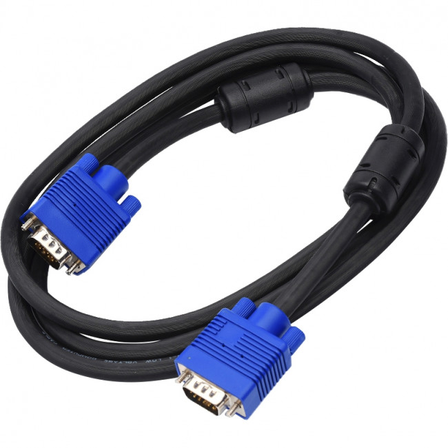 Кабель VGA 3 m (Full HD 1080p, 2 феррита, черно-синий, в пакете) Atcom AT5262 — для бизнеса и офиса