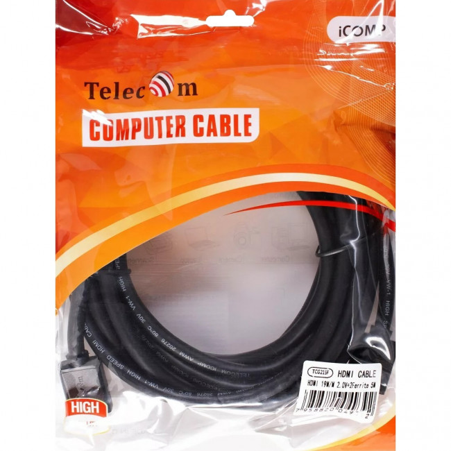 Кабель HDMI-19M --- HDMI-19M ver 2.0+3D/Ethernet ,5m, 2 фильтраTelecom <TCG215F-5M> Кабель Telecom HDMI (m)/HDMI (m) - 5 м (TCG215F-5M)