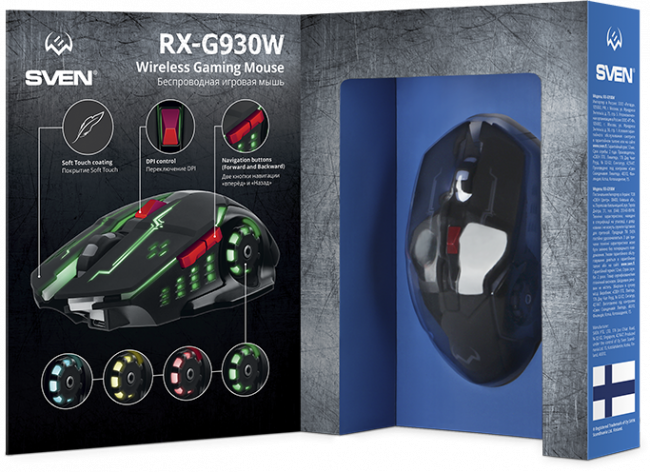 Беспроводная игровая мышь SVEN RX-G930W (бесшумн. кл., 5+1кл. 800-2400 DPI, ST, подсв., игров. упак) Sven RX-G930W Беспроводная игровая мышь SVEN RX-G930W (бесшумн. кл., 5+1кл. 800-2400 DPI, ST, подсв., игров. упак) Sven RX-G930W