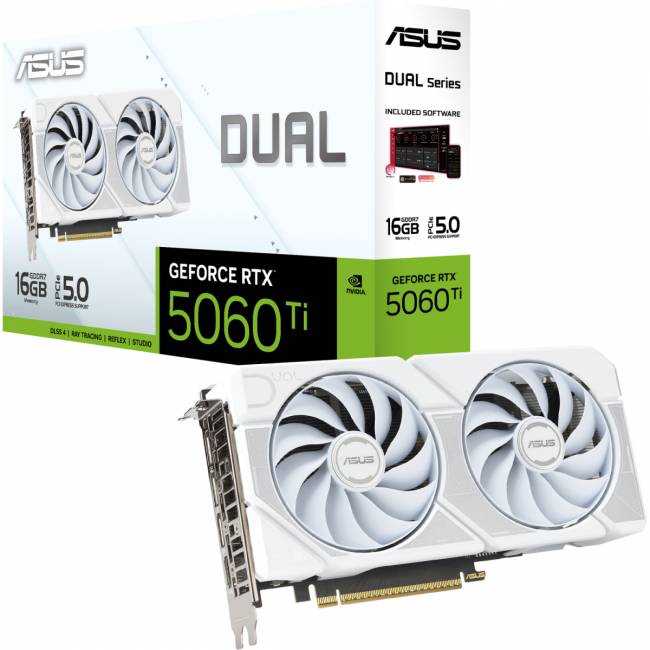 Видеокарта ASUS DUAL-RTX5060TI-O16G-WHITE (90YV0MH6-M0NA00) — для бизнеса и офиса Видеокарта ASUS DUAL-RTX5060TI-O16G-WHITE (90YV0MH6-M0NA00) — для бизнеса и офиса