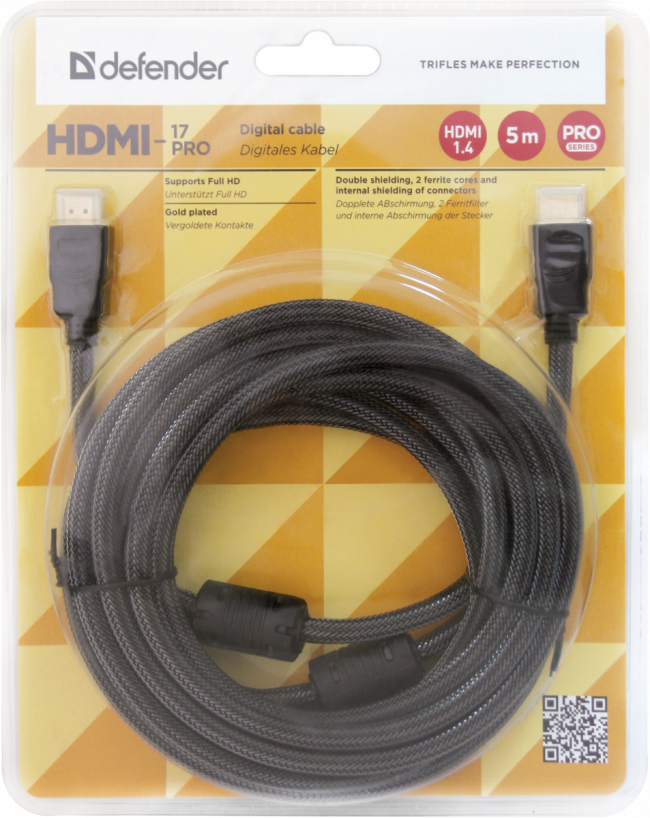 Defender Цифровой кабель HDMI-17PRO HDMI M-M, ver1.4, 5м Defender HDMI (m) - HDMI (m) 5м — для бизнеса и офиса