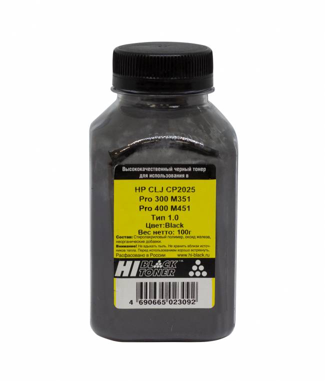 Тонер Hi-Black для HP CLJ CP2025/Pro 300 M351/Pro 400 M451, Тип 1.0, Bk, 100 г, банка — для бизнеса и офиса