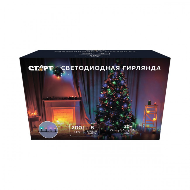 Гирлянда Гирлянда 200LED 220V, 8 режимов, 20 м, нить, разноцветная