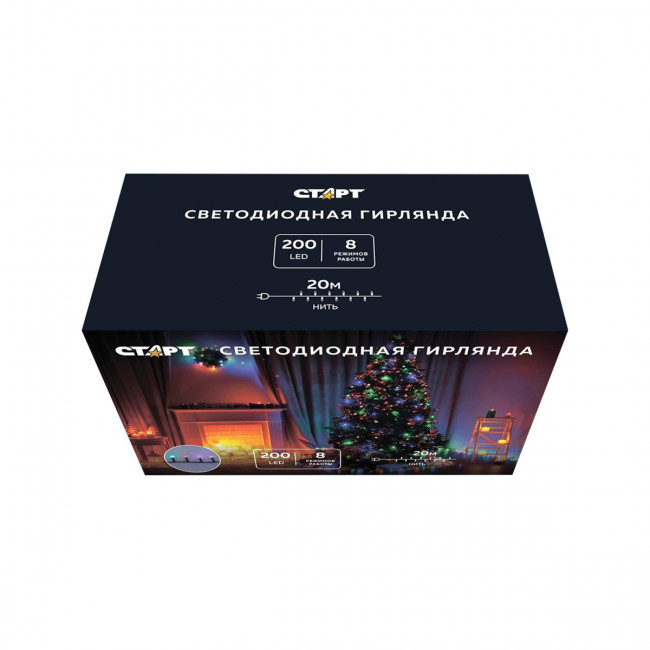 Гирлянда Гирлянда 200LED 220V, 8 режимов, 20 м, нить, разноцветная