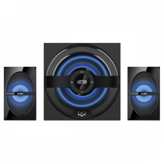 Акустическая система SVEN MS-2085, черный (60 Вт, Bluetooth, подсветка, пульт, дисплей, FM, USB, SD) Sven SV-020101