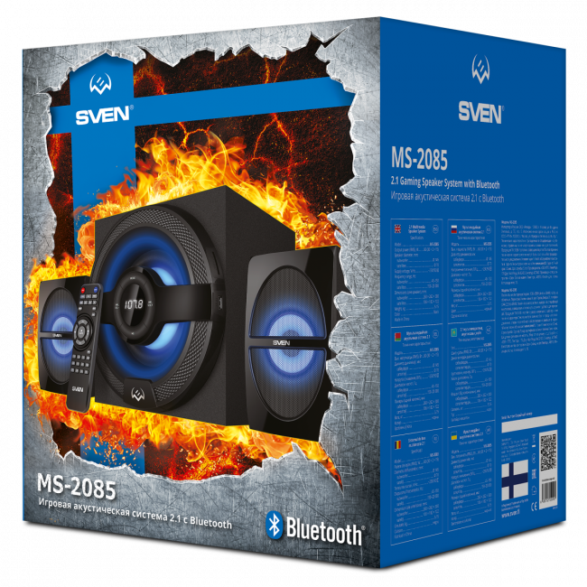 Акустическая система SVEN MS-2085, черный (60 Вт, Bluetooth, подсветка, пульт, дисплей, FM, USB, SD) Sven SV-020101