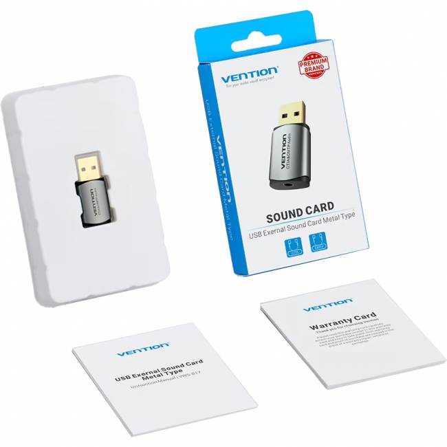Внешняя звуковая карта Vention USB Серая Vention CDLH0 — для бизнеса и офиса
