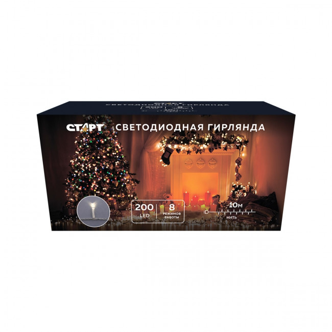 Гирлянда Гирлянда 200LED 220V, 8 режимов, 10 м, нить, мягкий белый