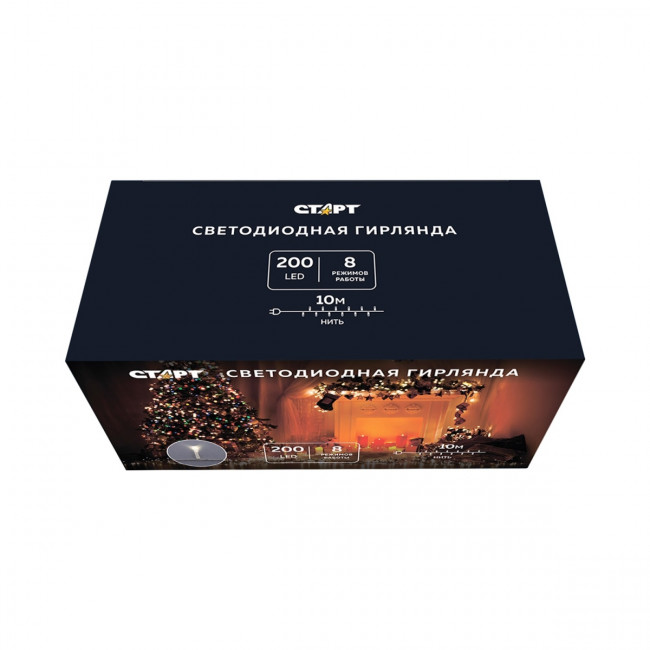 Гирлянда Гирлянда 200LED 220V, 8 режимов, 10 м, нить, мягкий белый