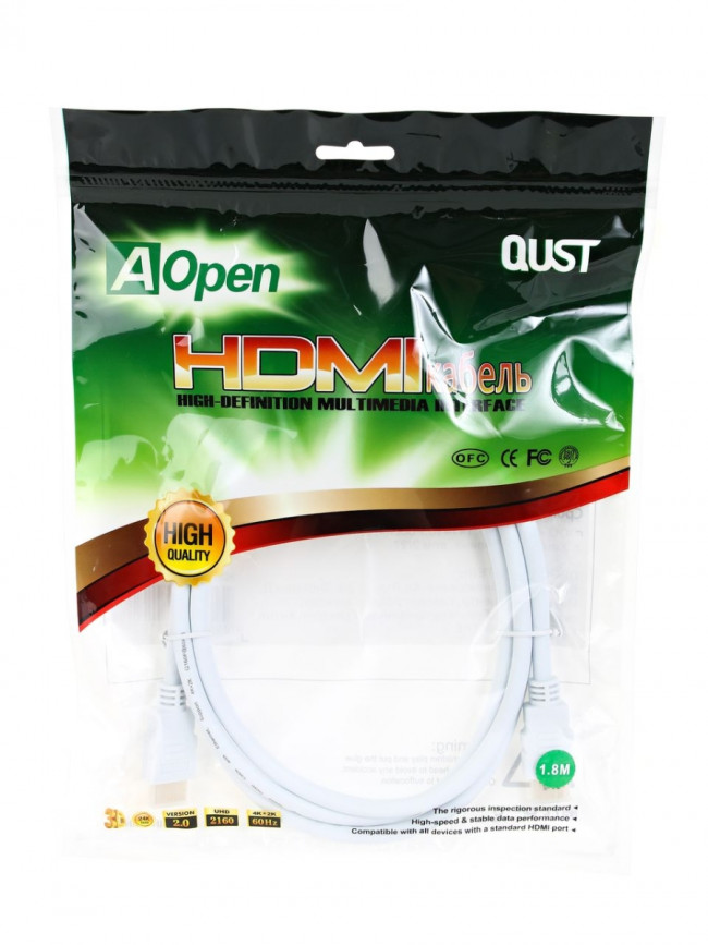 Кабель HDMI 19M/M ver 2.0, 1.8М, белый Aopen <ACG711W-1.8M> AOpen HDMI (m) - HDMI (m) 1.8м — для бизнеса и офиса Кабель HDMI 19M/M ver 2.0, 1.8М, белый Aopen <ACG711W-1.8M> AOpen HDMI (m) - HDMI (m) 1.8м — для бизнеса и офиса