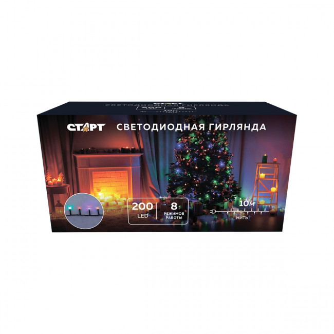 Гирлянда Гирлянда 200LED 220V, 8 режимов, 10 м, нить, разноцветная
