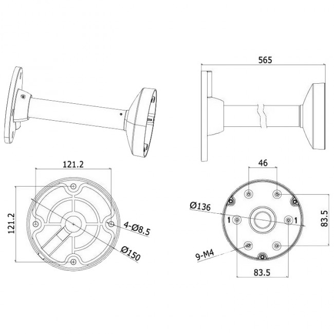 Подвесной кронштейн, белый, для купольных камер, алюминий, 150х565мм Hikvision DS-1271ZJ-135 — для бизнеса и офиса Подвесной кронштейн, белый, для купольных камер, алюминий, 150х565мм Hikvision DS-1271ZJ-135 — для бизнеса и офиса