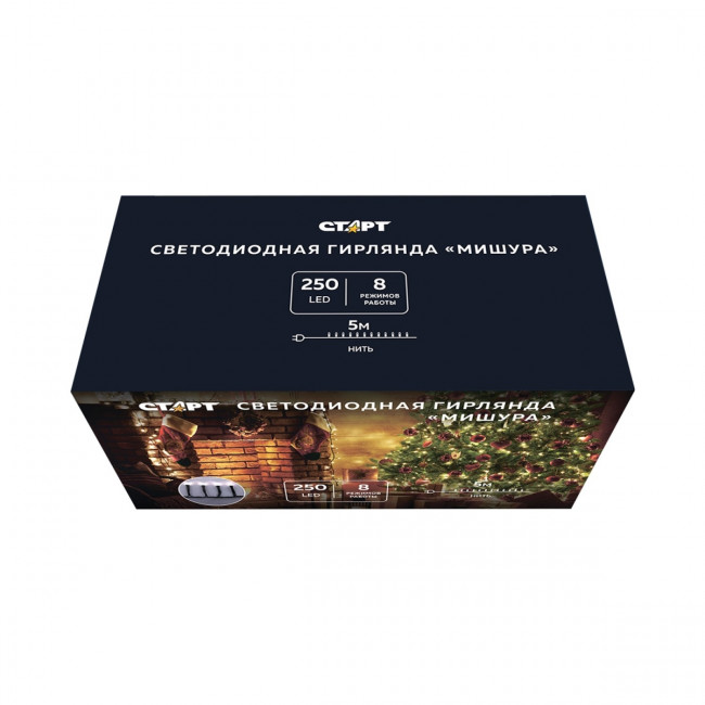 Гирлянда Гирлянда 250LED 220V, 8 режимов, 5 м, нить, мягкий белый
