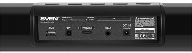 Саундбар SVEN SB-2150A, черный (180 Вт,USB,HDMI,ПДУ,Optical, Bluetooth,дисплей, беспроводной сабвуфер) Sven SB-2150A