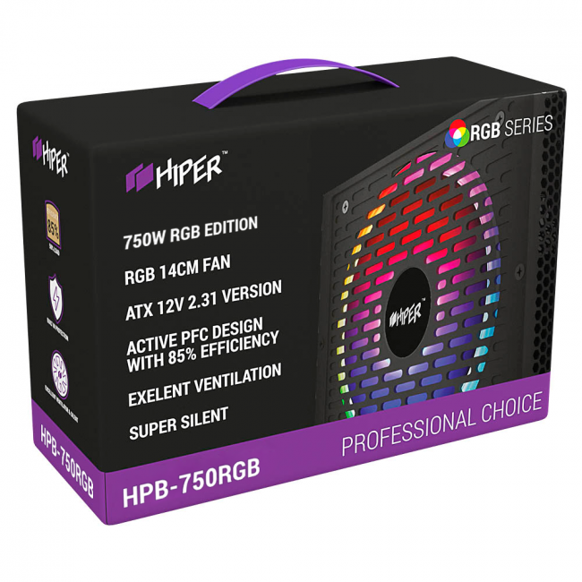 блок питания для ПК 750 Ватт HIPER HPB-750RGB блок питания для ПК 750 Ватт HIPER HPB-750RGB