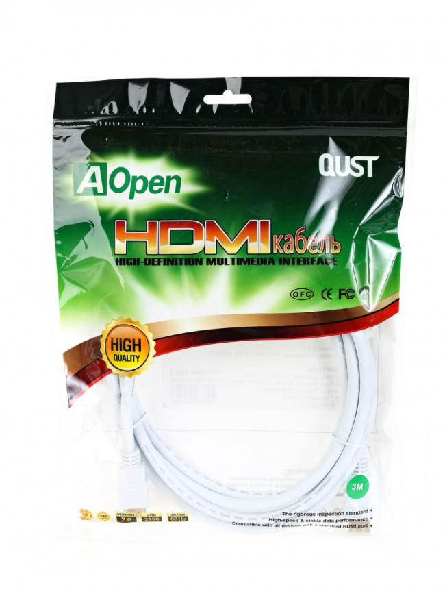 Кабель HDMI 19M/M ver 2.0, 3М, белый  Aopen <ACG711W-3M> AOpen HDMI (m) - HDMI (m) 3м — для бизнеса и офиса
