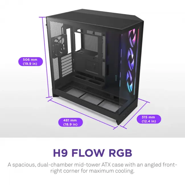 Корпус без блока питания NZXT H9 Flow RGB+ CM-H92FB-P1 — для бизнеса и офиса