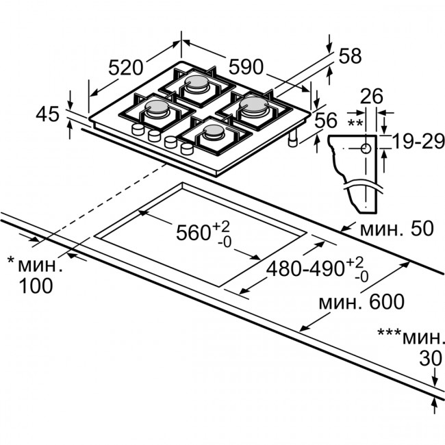 Встраиваемая газовая панель BOSCH Встраиваемая газовая варочная панель Bosch PPP6B1B90R — для бизнеса и офиса