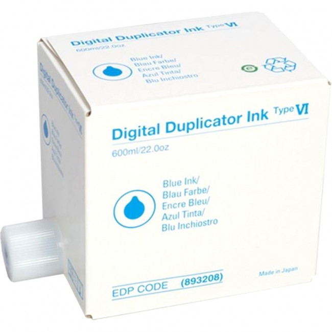 Чернила для дупликатора тип VI синие (5 картриджей*600мл) Ricoh 893208 — для бизнеса и офиса Чернила для дупликатора тип VI синие (5 картриджей*600мл) Ricoh 893208 — для бизнеса и офиса