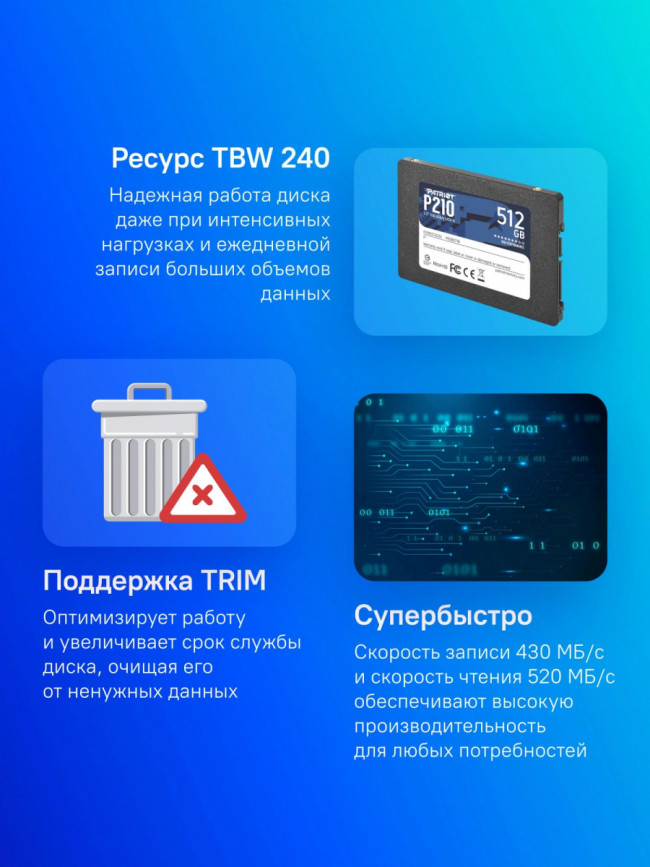 Накопитель SSD Patriot P210S512G25 — для бизнеса и офиса